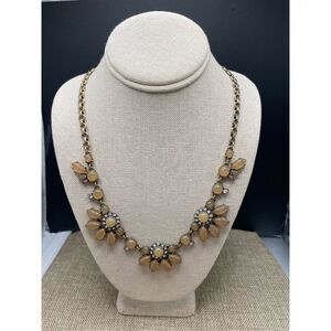 Vintage J. Crew Glass & Rhinestones Brass Tone Flower Statement 22" Necklace Yel